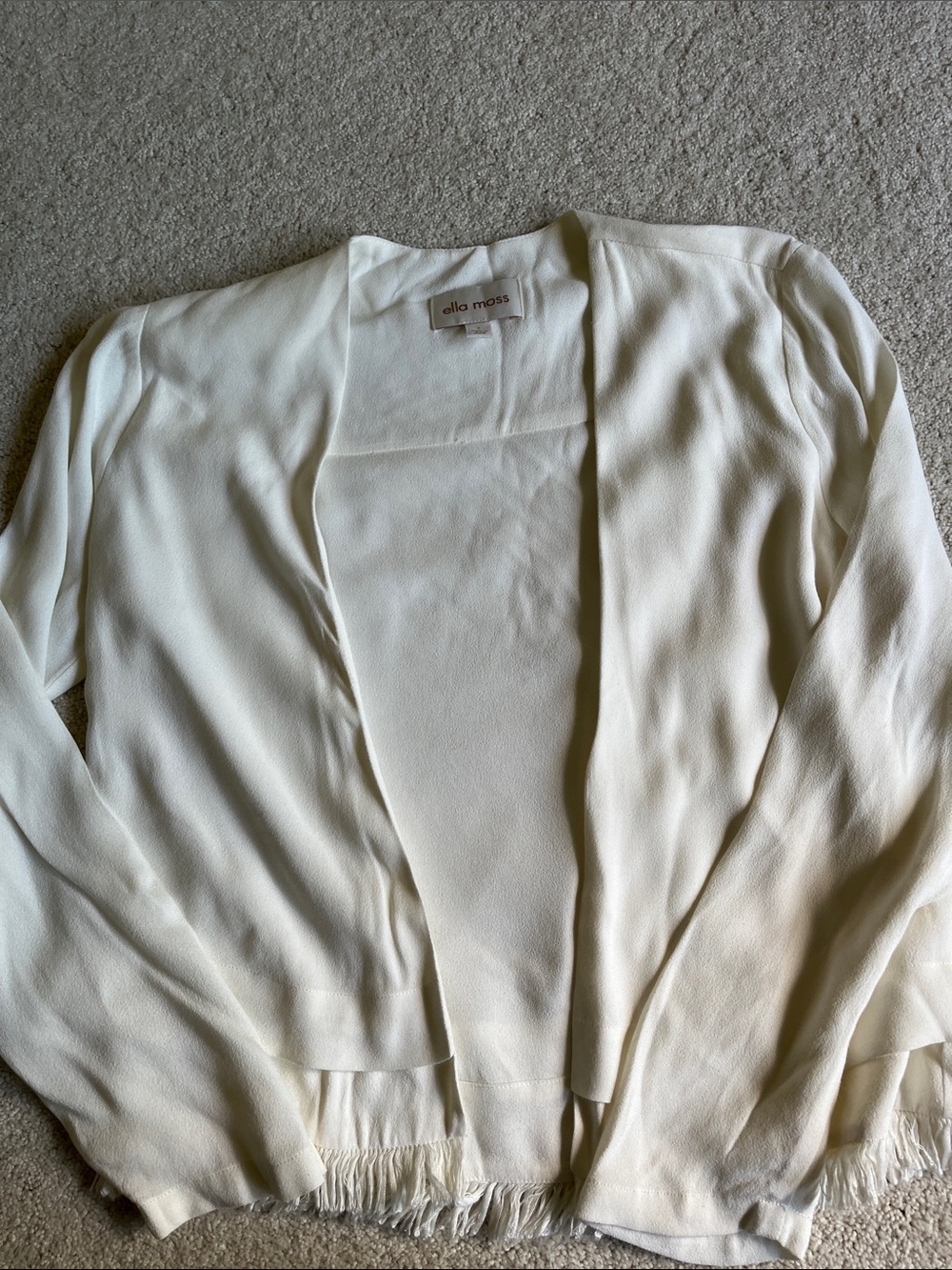 Ella Moss Cream Open-Front Fringe Hem Cardigan
